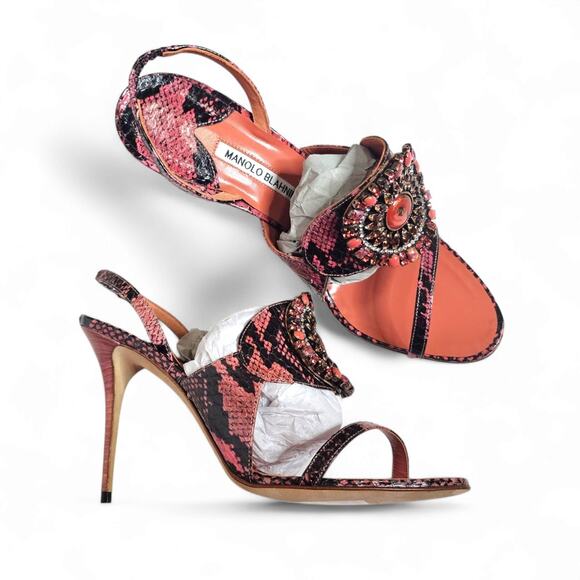 Manolo Blahnik Ronda Snake Embellished Heels - Picture 13 of 14